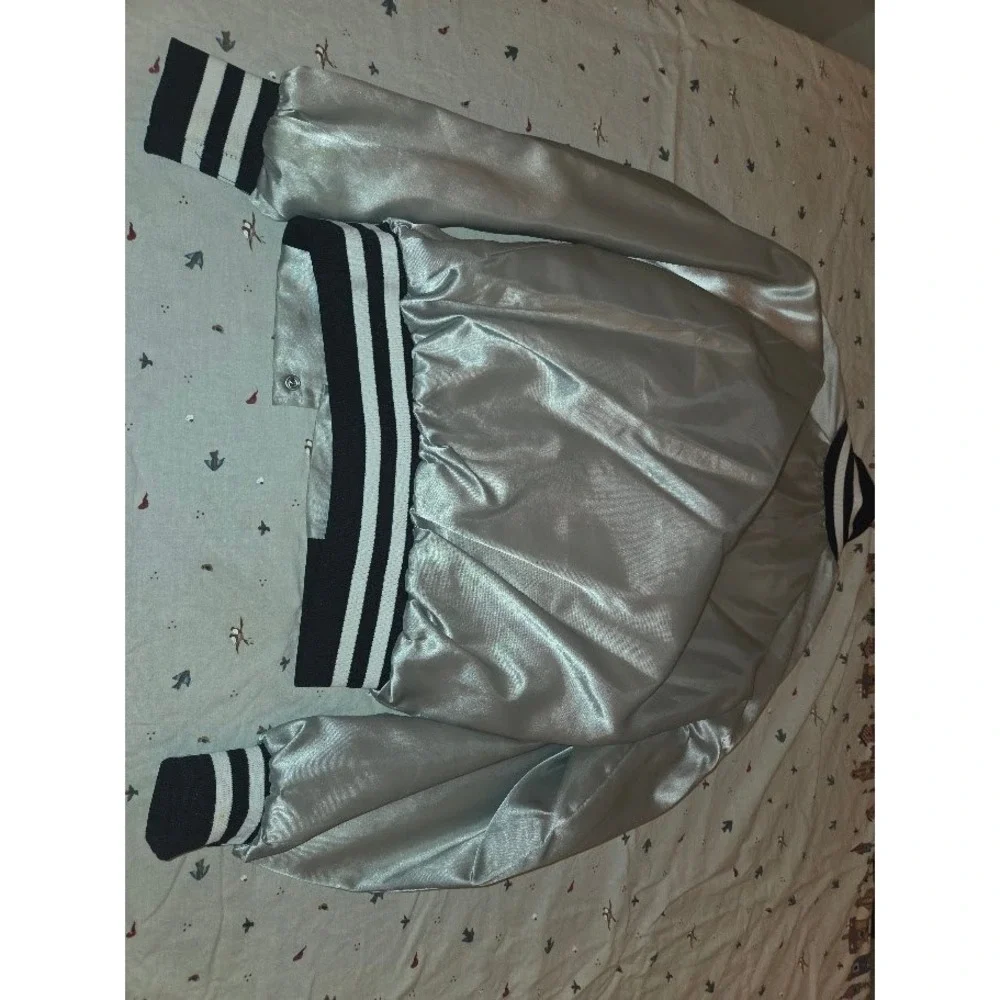 Vintage Artex US Air Force Italy Satin Bomber Jacket Silver Mens Small USA Made